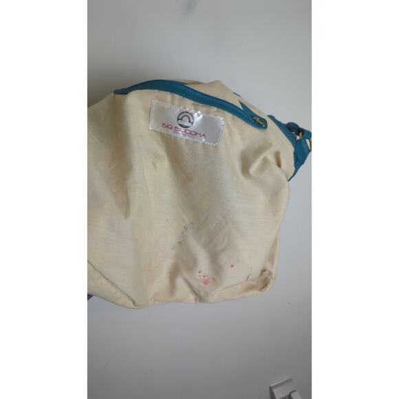 Large Turquoise Big Buddha Tan Canvas Floral Patchwork Tote Shoulder Bag - Picture 7 of 8